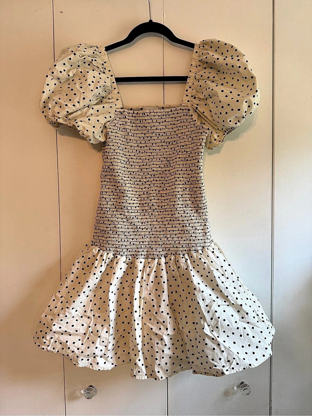 Tanya Taylor Eden Smocked Polka Dot Mini Dress Medium Like New